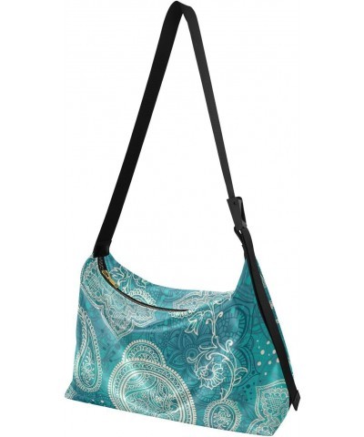 Paisley Indian Floral Hobo Shoulder Bag for Women Men PU Leather Crossbody Bag Slouchy Tote Handbags for Shopping Working Tra...