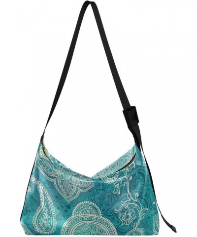 Paisley Indian Floral Hobo Shoulder Bag for Women Men PU Leather Crossbody Bag Slouchy Tote Handbags for Shopping Working Tra...