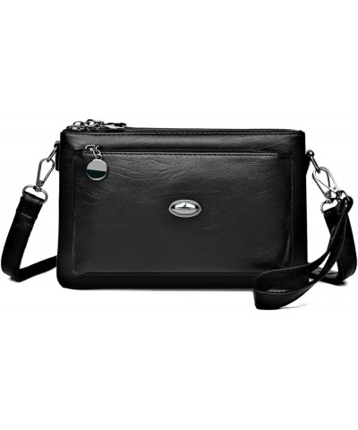 Women's PU Leather Handbag with Zipper and Detachable Wristlet Strap, Crossbody Bag for Ladies Black $14.99 Crossbody Bags