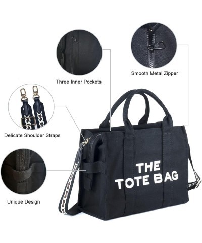 Canvas Tote Bag For Women,Work Bag Mini Handbag With Waterproof Zipper,Utility Crossbody Purse, For Office,Traveling Black $2...