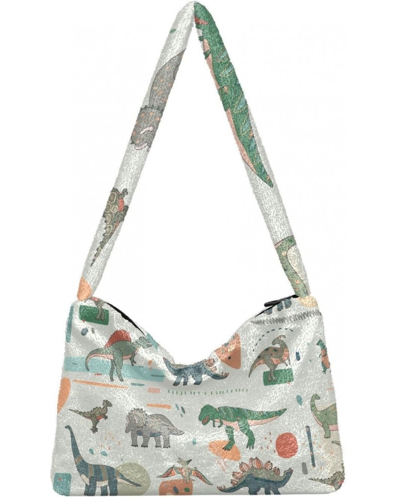 Dinosaur Cartoon Furry Tote Bag for Women Crossbody Bag Shouder Tote Handbag Shopping Work Bag with Zipper for School $9.87 T...