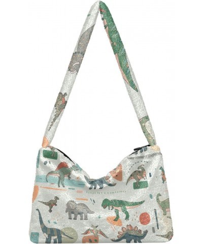 Dinosaur Cartoon Furry Tote Bag for Women Crossbody Bag Shouder Tote Handbag Shopping Work Bag with Zipper for School $9.87 T...