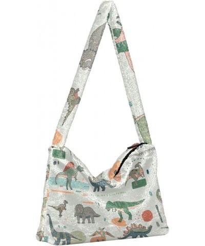 Dinosaur Cartoon Furry Tote Bag for Women Crossbody Bag Shouder Tote Handbag Shopping Work Bag with Zipper for School $9.87 T...