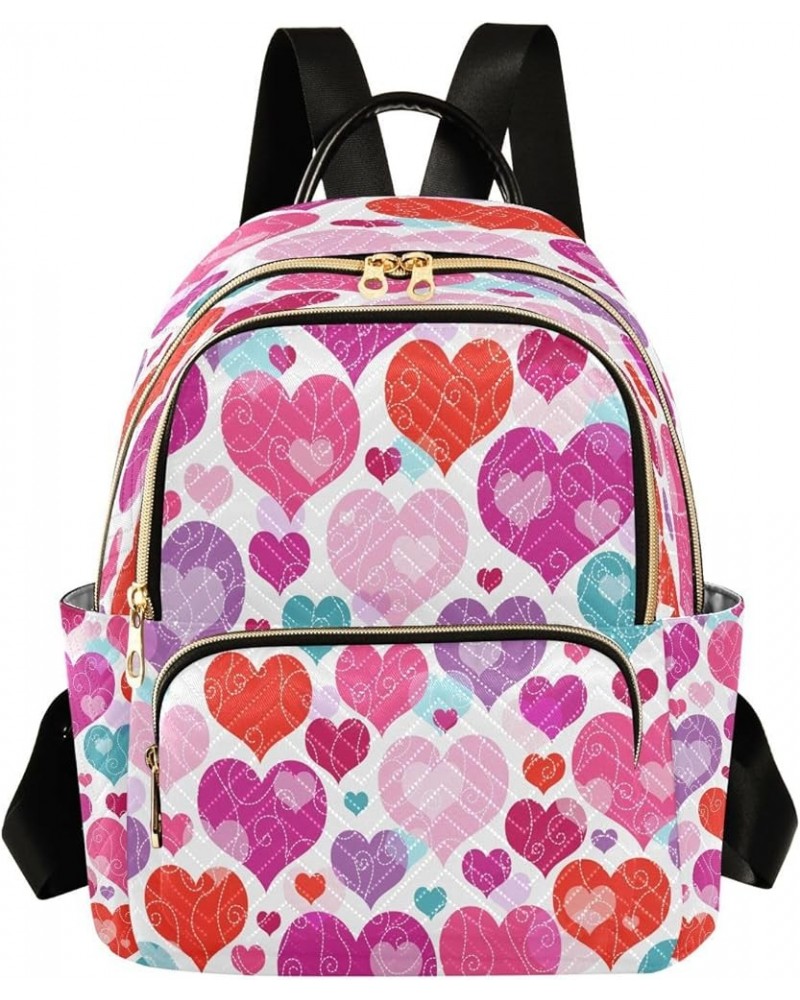 Colorful Hearts Curls Women Backpack Purse Ladies Fashion Shoulder Bag Daypack Travel Bag 7.5L Medium $15.80 Backpacks