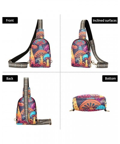 Women's Sling Bag Retro Fantasy Mushroom Print with Adjustable Strap Zipper Closure, PU Leather Water Resistant Crossbody Bag...