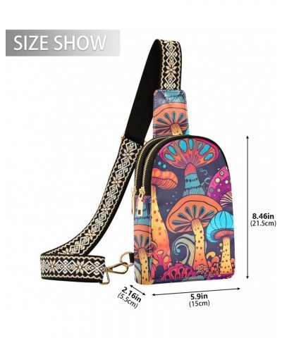 Women's Sling Bag Retro Fantasy Mushroom Print with Adjustable Strap Zipper Closure, PU Leather Water Resistant Crossbody Bag...