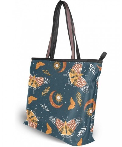 Womens Tote Bag, Boho Ethnic Moon Butterfly Ladies Zip Shoulder Handbags $12.71 Shoulder Bags