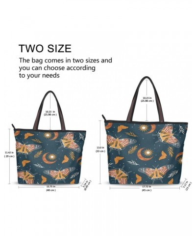 Womens Tote Bag, Boho Ethnic Moon Butterfly Ladies Zip Shoulder Handbags $12.71 Shoulder Bags