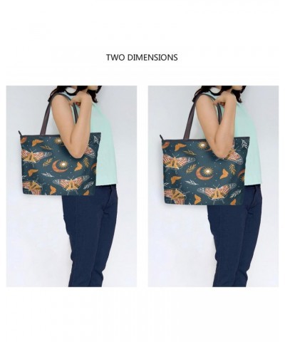 Womens Tote Bag, Boho Ethnic Moon Butterfly Ladies Zip Shoulder Handbags $12.71 Shoulder Bags