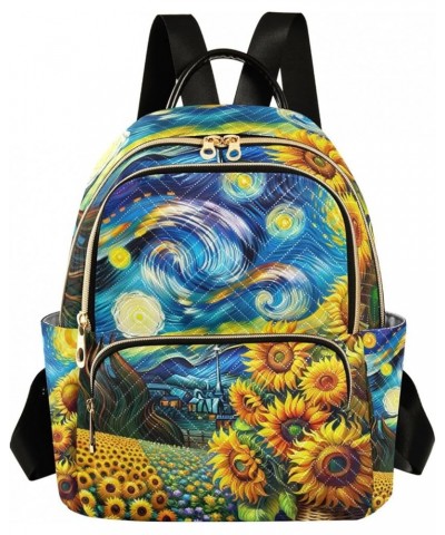 Sunflowers and Starry Night Quilted Backpack Purse for Women Womens Backpack Purse Small Anti Theft Backpack Sunflowers and S...