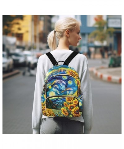 Sunflowers and Starry Night Quilted Backpack Purse for Women Womens Backpack Purse Small Anti Theft Backpack Sunflowers and S...