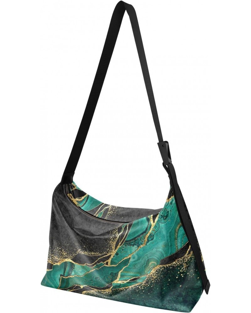 Women Boho Bag Green Gold Black Marble Modern Shoulder Bag PU Leather Pouch Crossbody Bag Large Tote Handbag For Quick Getawa...