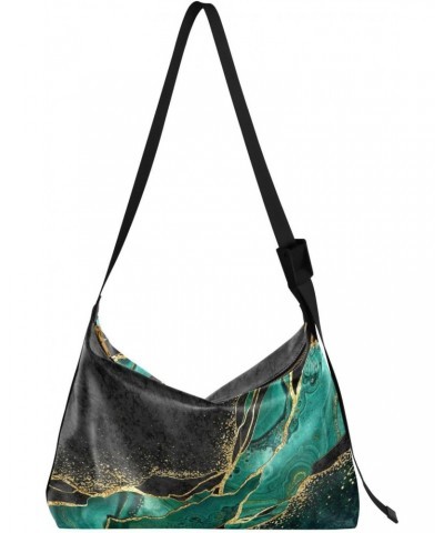 Women Boho Bag Green Gold Black Marble Modern Shoulder Bag PU Leather Pouch Crossbody Bag Large Tote Handbag For Quick Getawa...