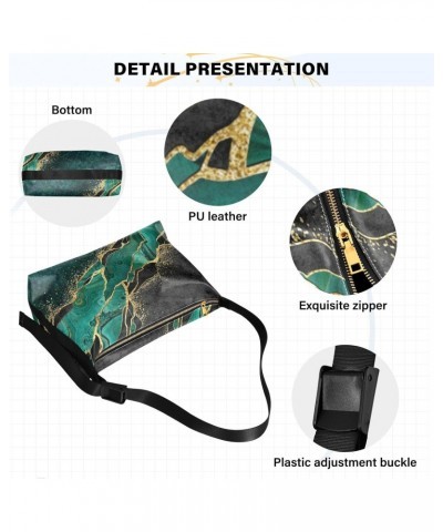 Women Boho Bag Green Gold Black Marble Modern Shoulder Bag PU Leather Pouch Crossbody Bag Large Tote Handbag For Quick Getawa...