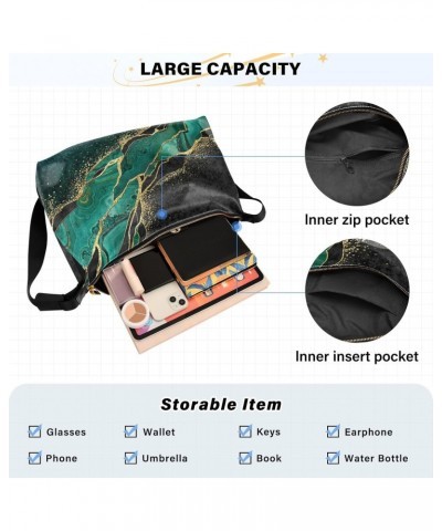 Women Boho Bag Green Gold Black Marble Modern Shoulder Bag PU Leather Pouch Crossbody Bag Large Tote Handbag For Quick Getawa...