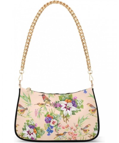 Wild Birds Flowers Shoulder Bag for Women Clutch Shoulder Purse Chain Bag with Zipper Closure Women's Tote Hobo Handbags Hobo...