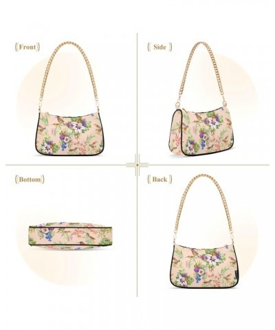 Wild Birds Flowers Shoulder Bag for Women Clutch Shoulder Purse Chain Bag with Zipper Closure Women's Tote Hobo Handbags Hobo...