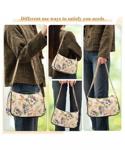 Wild Birds Flowers Shoulder Bag for Women Clutch Shoulder Purse Chain Bag with Zipper Closure Women's Tote Hobo Handbags Hobo...