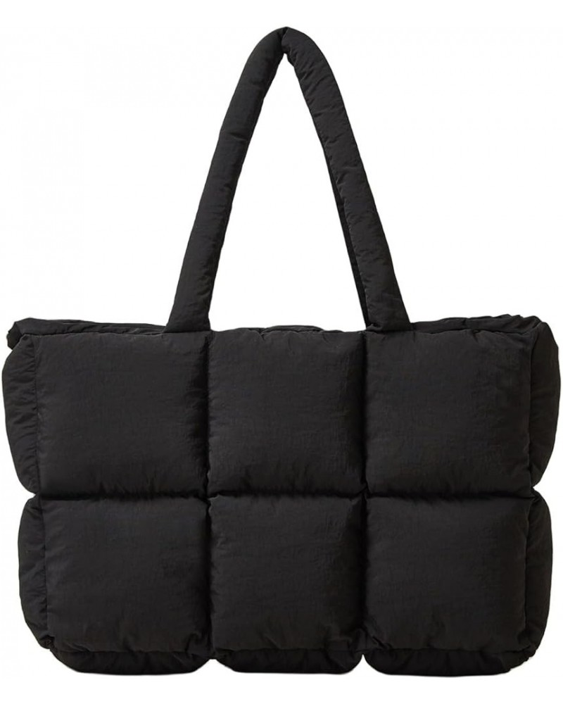 Puffer Tote Bag for Women Quilted Tote Bag Large Fluffy Handbag Dupes Gym Purse Quilted Puffy Tote Bag Black $26.51 Totes