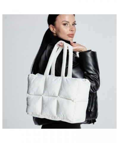 Puffer Tote Bag for Women Quilted Tote Bag Large Fluffy Handbag Dupes Gym Purse Quilted Puffy Tote Bag Black $26.51 Totes