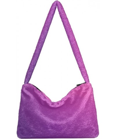 Gradient Color Handbag Shoulder Purse, Fur Tote Girls Crossbody Hobo Bag Gradient Purple $10.91 Totes