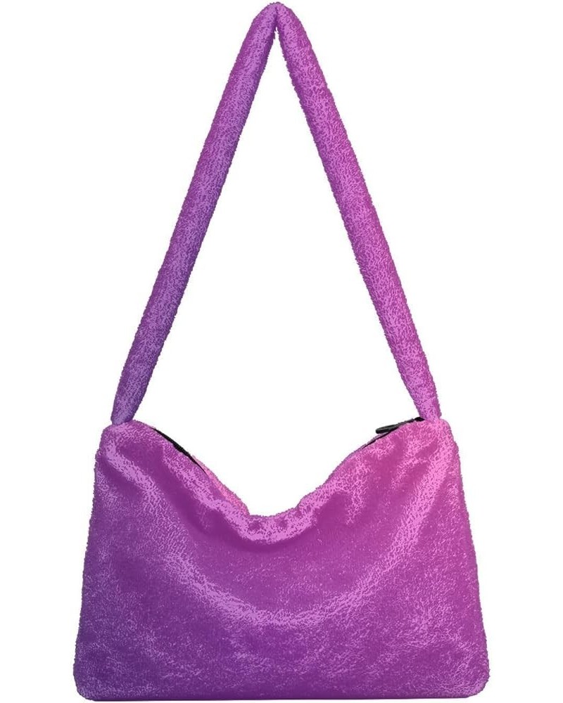 Gradient Color Handbag Shoulder Purse, Fur Tote Girls Crossbody Hobo Bag Gradient Purple $10.91 Totes