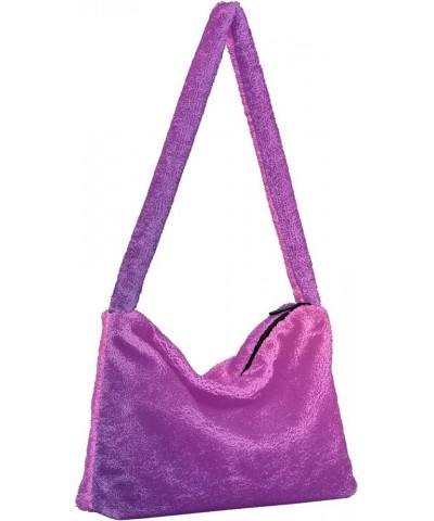 Gradient Color Handbag Shoulder Purse, Fur Tote Girls Crossbody Hobo Bag Gradient Purple $10.91 Totes