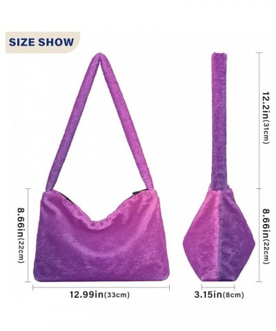 Gradient Color Handbag Shoulder Purse, Fur Tote Girls Crossbody Hobo Bag Gradient Purple $10.91 Totes