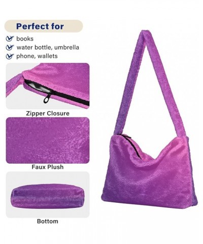 Gradient Color Handbag Shoulder Purse, Fur Tote Girls Crossbody Hobo Bag Gradient Purple $10.91 Totes