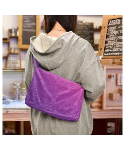 Gradient Color Handbag Shoulder Purse, Fur Tote Girls Crossbody Hobo Bag Gradient Purple $10.91 Totes