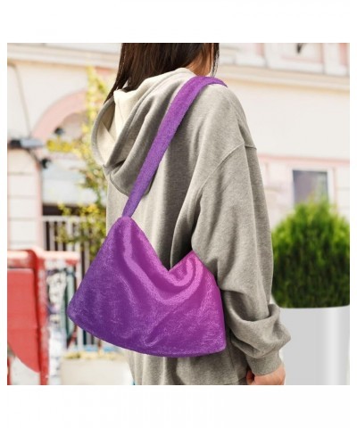 Gradient Color Handbag Shoulder Purse, Fur Tote Girls Crossbody Hobo Bag Gradient Purple $10.91 Totes