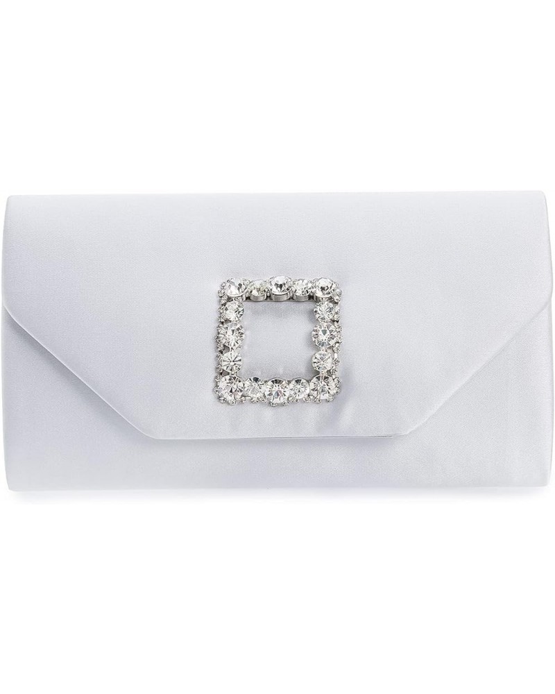 Satin Evening Bag for Women Clutch Purse Embellished Crystals Buckle White $18.72 Evening Bags