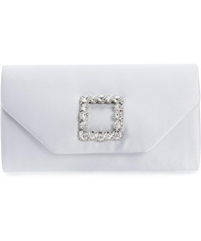 Satin Evening Bag for Women Clutch Purse Embellished Crystals Buckle White $18.72 Evening Bags