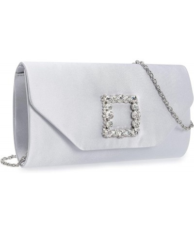 Satin Evening Bag for Women Clutch Purse Embellished Crystals Buckle White $18.72 Evening Bags