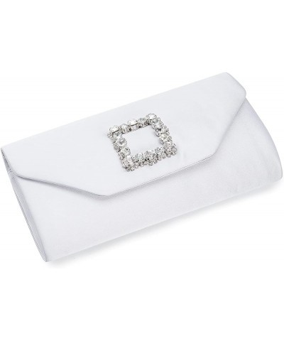 Satin Evening Bag for Women Clutch Purse Embellished Crystals Buckle White $18.72 Evening Bags