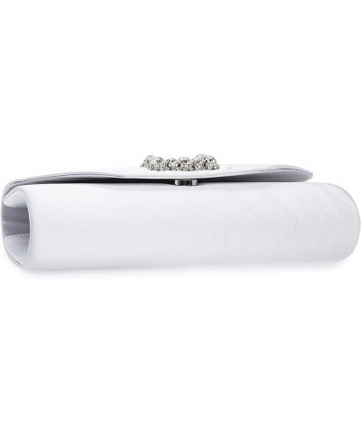 Satin Evening Bag for Women Clutch Purse Embellished Crystals Buckle White $18.72 Evening Bags