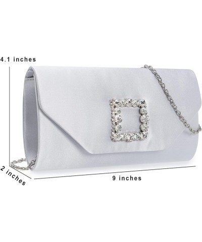 Satin Evening Bag for Women Clutch Purse Embellished Crystals Buckle White $18.72 Evening Bags