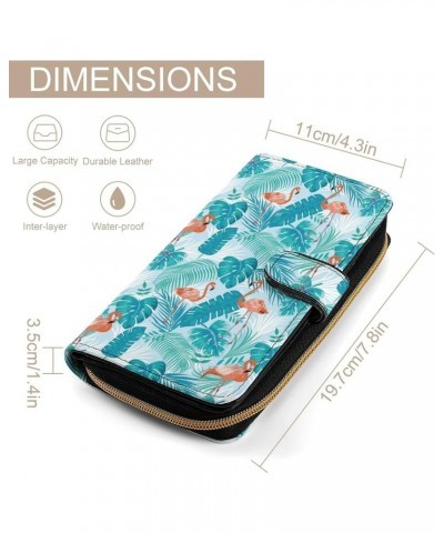 Pink Flamingo Floral Leaf Pattern Leather Wallets Large Capacity Zipper Pocket Card Holder with ID Window $19.78 Wallets