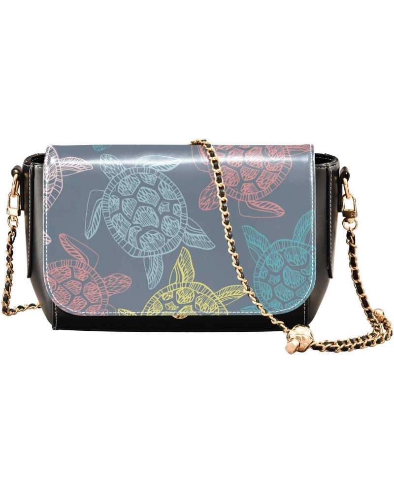 Turtles PU Leather Crossbody Handbag for Women Shoulder Purse with Adjustable Metal Chain Waterproof Crossbody Wallet for Wor...