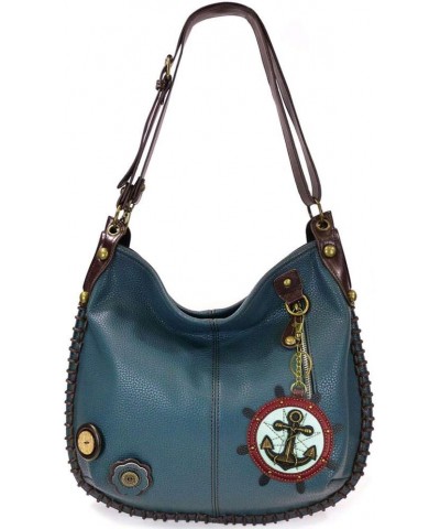 Handbags, Casual Style, Soft, Large Shoulder or Crossbody Purse with Keyfob - Navy Blue Ship's Wheel $34.56 Crossbody Bags