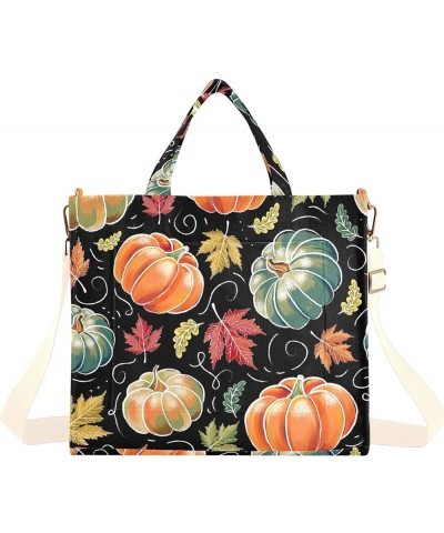 Chalkboard Pumpkin Maple Handbags Women Tote with Inner Zip Pocket, School Bag Tote, Good Gift Choice Chalkboard Pumpkin Mapl...