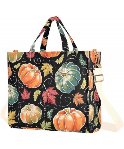 Chalkboard Pumpkin Maple Handbags Women Tote with Inner Zip Pocket, School Bag Tote, Good Gift Choice Chalkboard Pumpkin Mapl...