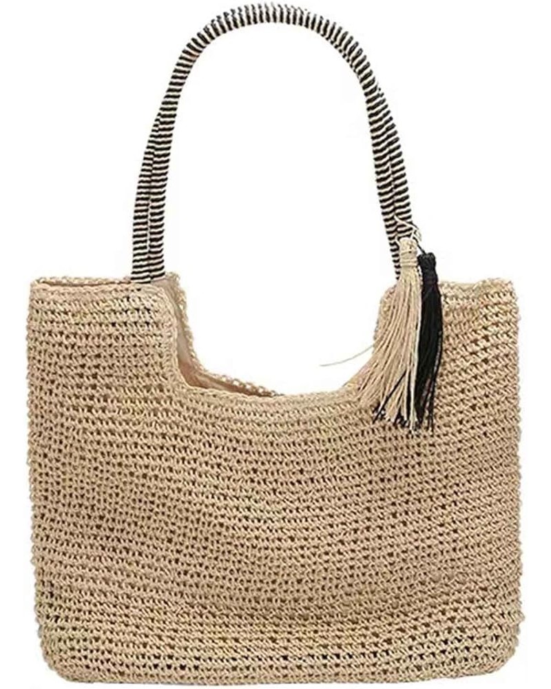 Summer new women's fashion simple single shoulder braided bag beach bag White $14.44 Shoulder Bags