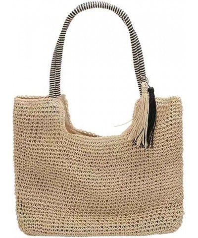 Summer new women's fashion simple single shoulder braided bag beach bag White $14.44 Shoulder Bags