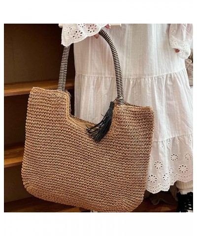 Summer new women's fashion simple single shoulder braided bag beach bag White $14.44 Shoulder Bags