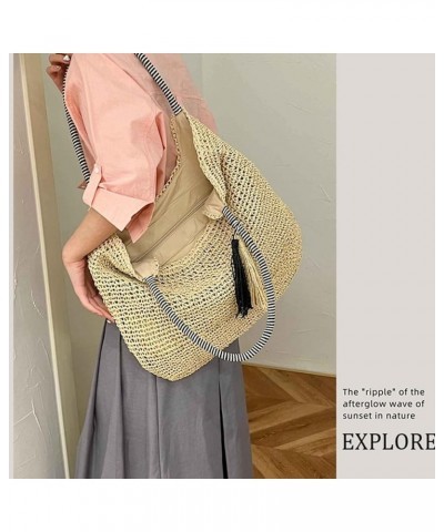 Summer new women's fashion simple single shoulder braided bag beach bag White $14.44 Shoulder Bags