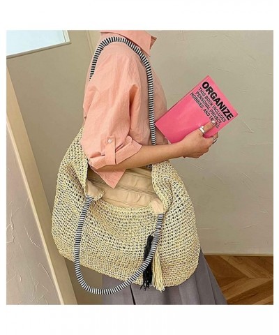 Summer new women's fashion simple single shoulder braided bag beach bag White $14.44 Shoulder Bags