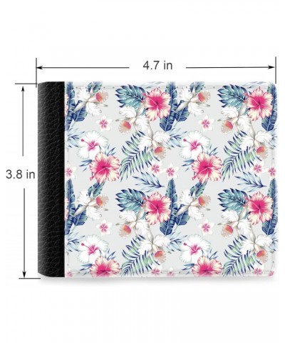 Unique Desige Pattern - Tropic exotic hibiscus flowers, orchid, plumeria trendy blue background, Slim Front Pocket Wallet Bil...