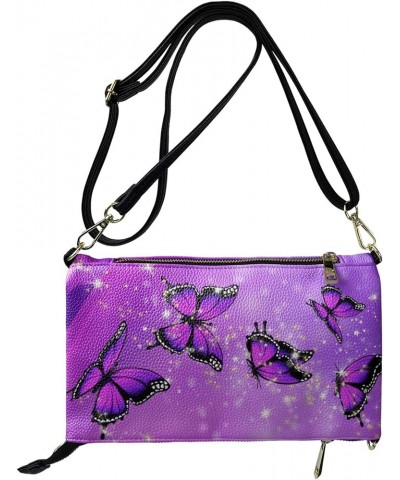 Leather Crossbody Purse for Women Long Over the Shoulder Purses Handbags Purple Butterfly $16.40 Shoulder Bags