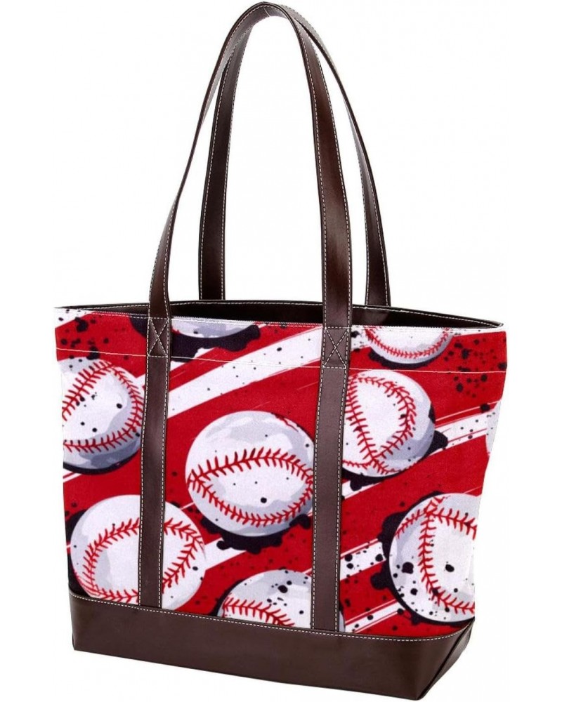 Large Tote Bags for Women, Faux Leather Strap and Bottom, Canvas Shoulder Bag Handbag, baseball sports $23.91 Totes